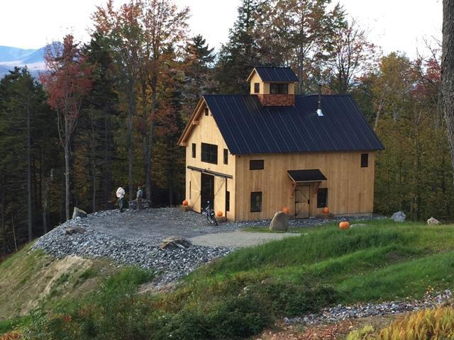 Finished exterior of a timber frame barn