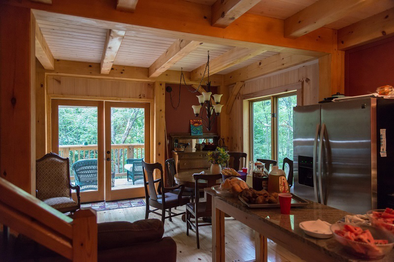 Dining room in a timber frame camp