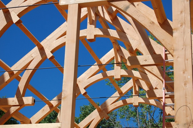 Close up of the arches in a timber frame colonial