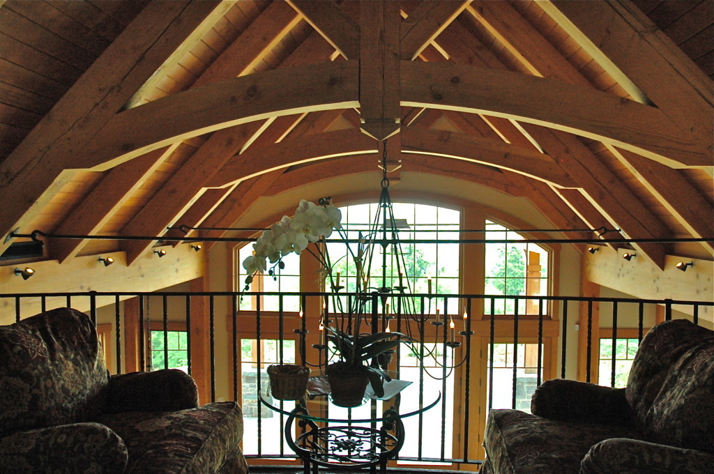 Finished interior of a timber frame custom cape