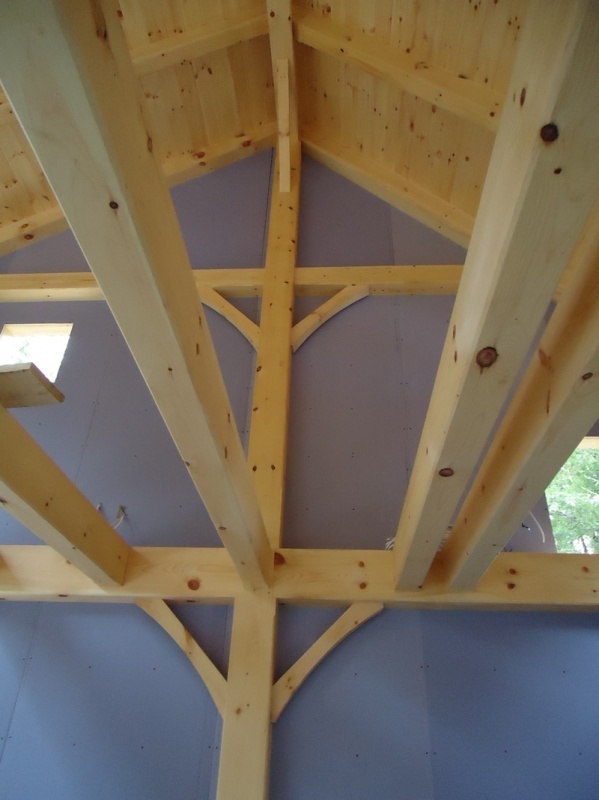 Timber frame interior in progress