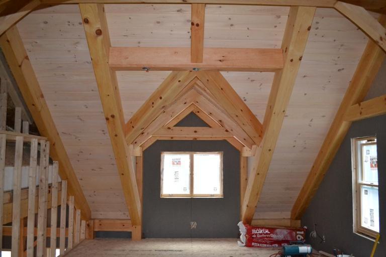 Finished timber frame cape interior